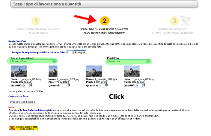 La tua Galleria con le foto pronte per l'ordine di stampa